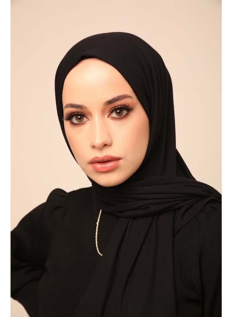 ELF PRIVE Premium Plain Cotton Combed Shawl-Black - Image 3